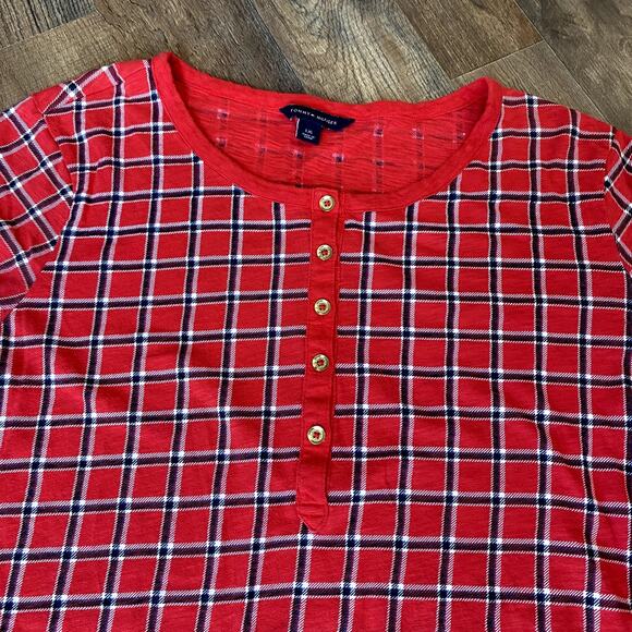 Tommy Hilfiger Women's Red Plaid 3/4 Sleeve Top L - Picture 8 of 8